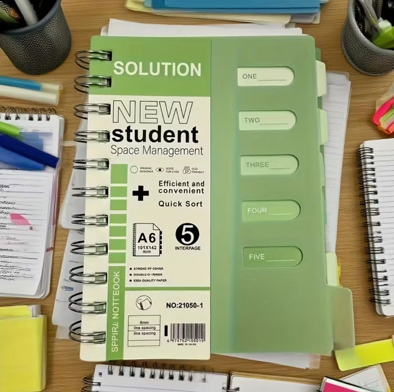 سولوشن دفتر ملاحظات حلزوني A6 بخمسة فواصل - دفتر إدارة مساحة الطالب - Image 4